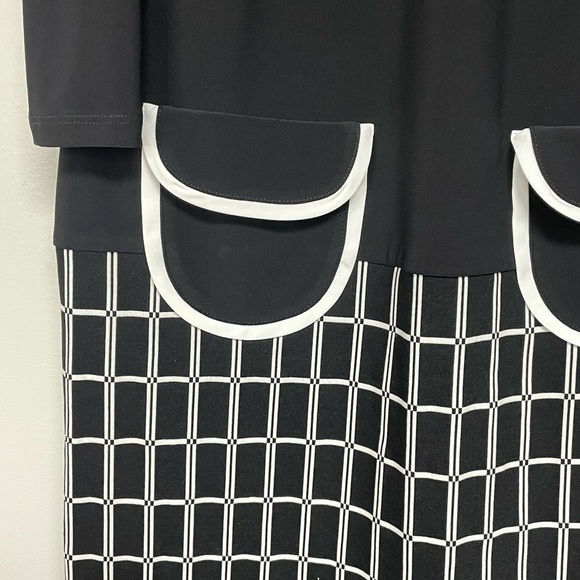 JOSEPH Ribkoff Cold Shoulder Geometric Check Black White Sheath Mini Dress, 8 - Picture 5 of 9
